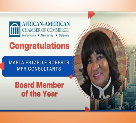 Headshot of Maria Roberts with Congratulations message for 'Board Member of the Year 2021'